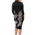 Hawaiian Flower and Tribal Turtle Long Sleeve Bodycon Dress Grayscale Mode