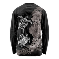 Hawaiian Flower and Tribal Turtle Long Sleeve Shirt Grayscale Mode LT03 - Polynesian Pride