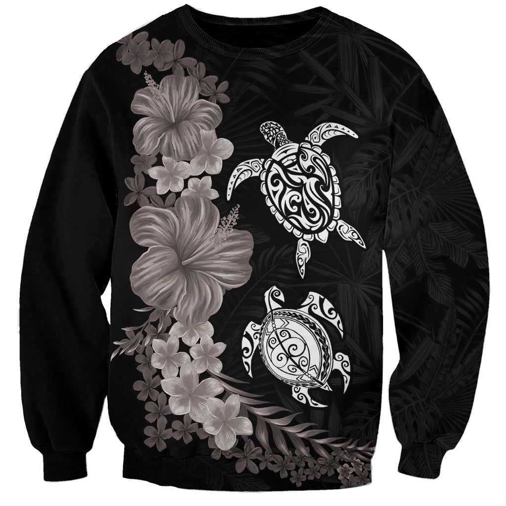 Hawaiian Flower and Tribal Turtle Sweatshirt Grayscale Mode