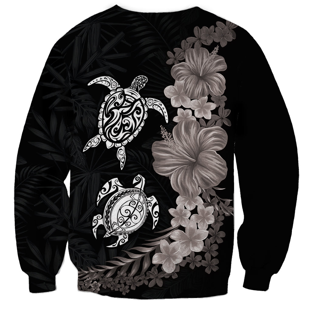 Hawaiian Flower and Tribal Turtle Sweatshirt Grayscale Mode