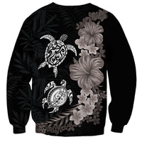Hawaiian Flower and Tribal Turtle Sweatshirt Grayscale Mode