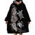 Hawaiian Flower and Tribal Turtle Wearable Blanket Hoodie Grayscale Mode