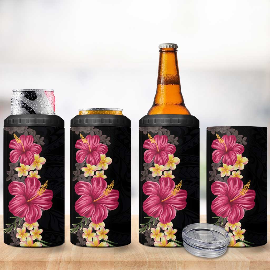 Hawaiian Plumeria and Hibiscus 4 in 1 Can Cooler Tumbler Colorful Style