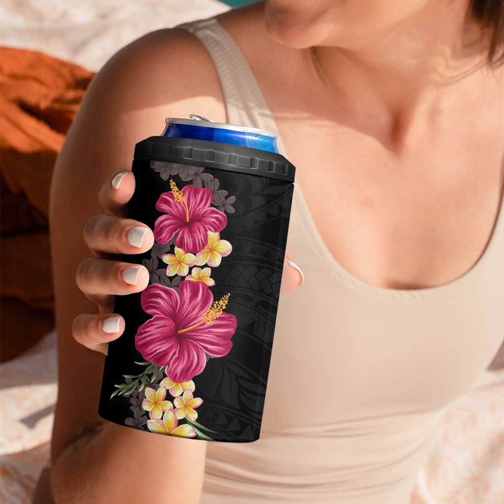 Hawaiian Plumeria and Hibiscus 4 in 1 Can Cooler Tumbler Colorful Style