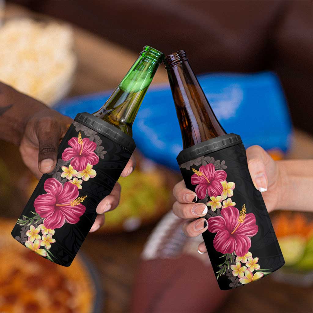 Hawaiian Plumeria and Hibiscus 4 in 1 Can Cooler Tumbler Colorful Style
