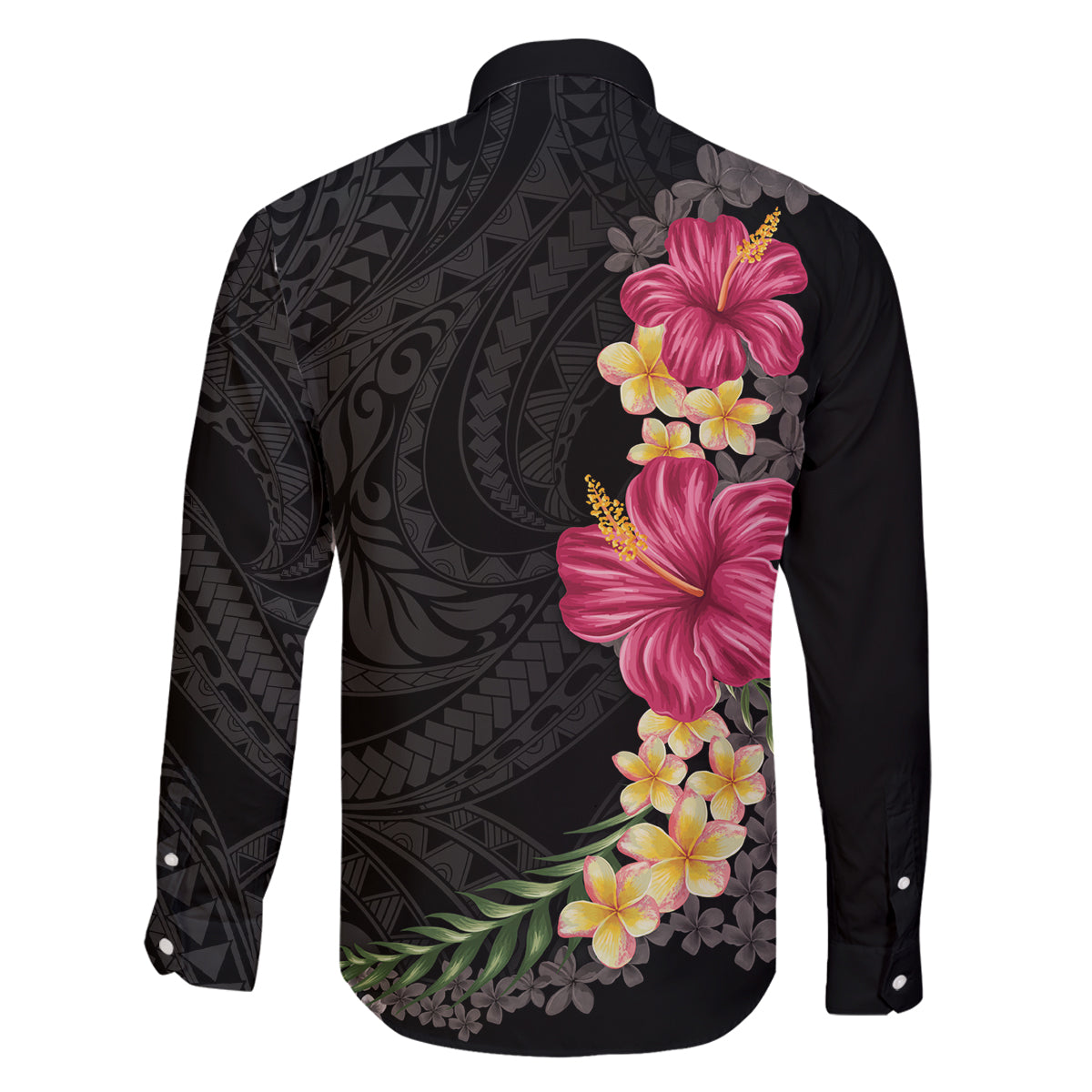 Hawaiian Plumeria and Hibiscus Family Matching Off The Shoulder Long Sleeve Dress and Hawaiian Shirt Colorful Style LT03 - Polynesian Pride