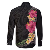 Hawaiian Plumeria and Hibiscus Family Matching Off The Shoulder Long Sleeve Dress and Hawaiian Shirt Colorful Style LT03 - Polynesian Pride