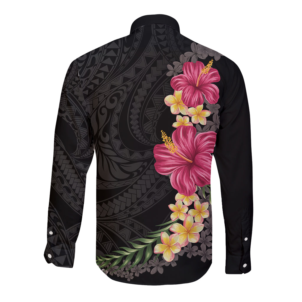 Hawaiian Plumeria and Hibiscus Long Sleeve Button Shirt Colorful Style
