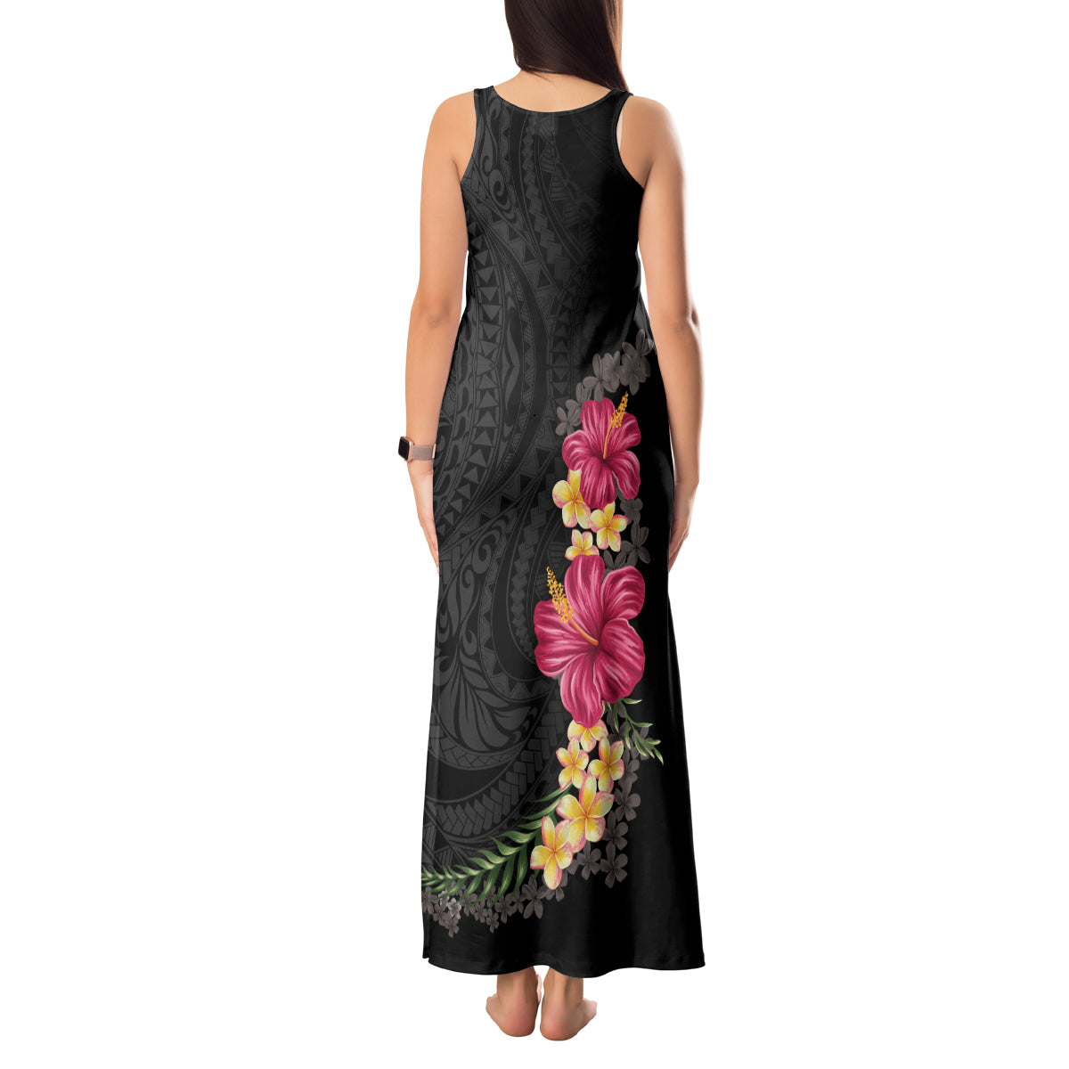 Hawaiian Plumeria and Hibiscus Tank Maxi Dress Colorful Style