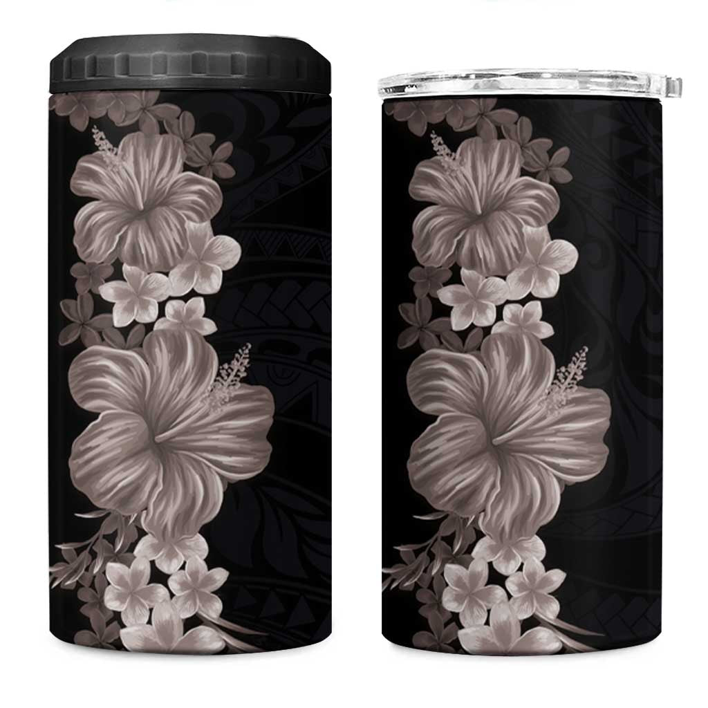 Hawaiian Plumeria and Hibiscus 4 in 1 Can Cooler Tumbler Grayscale Mode