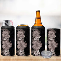Hawaiian Plumeria and Hibiscus 4 in 1 Can Cooler Tumbler Grayscale Mode