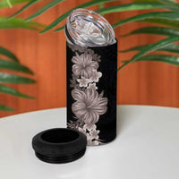 Hawaiian Plumeria and Hibiscus 4 in 1 Can Cooler Tumbler Grayscale Mode