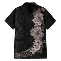 Hawaiian Plumeria and Hibiscus Family Matching Off The Shoulder Long Sleeve Dress and Hawaiian Shirt Grayscale Mode LT03 - Polynesian Pride