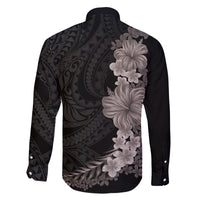 Hawaiian Plumeria and Hibiscus Family Matching Off Shoulder Short Dress and Hawaiian Shirt Grayscale Mode LT03 - Polynesian Pride