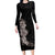 Hawaiian Plumeria and Hibiscus Long Sleeve Bodycon Dress Grayscale Mode