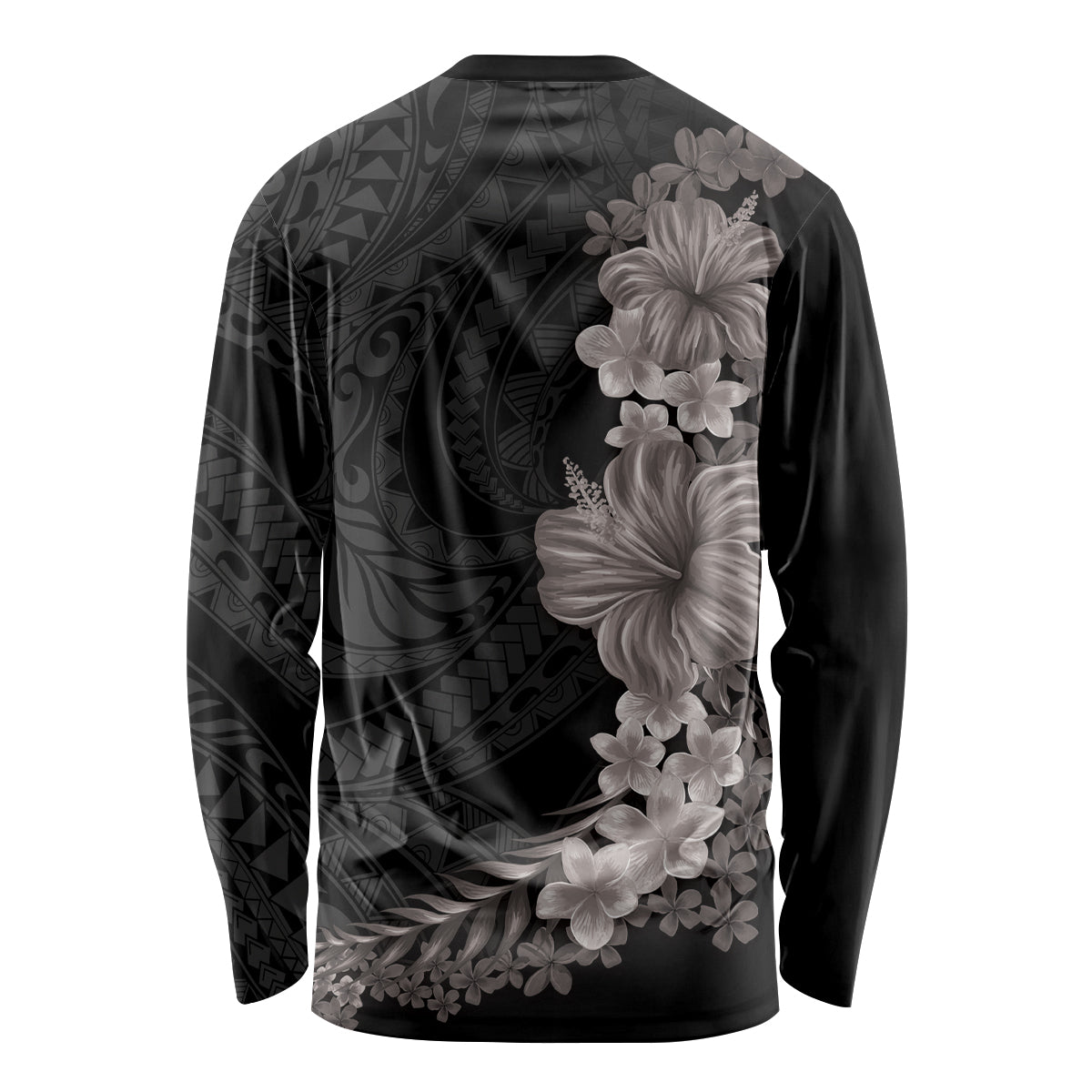 Hawaiian Plumeria and Hibiscus Long Sleeve Shirt Grayscale Mode LT03 - Polynesian Pride