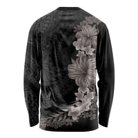 Hawaiian Plumeria and Hibiscus Long Sleeve Shirt Grayscale Mode LT03 - Polynesian Pride