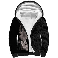 Hawaiian Plumeria and Hibiscus Sherpa Hoodie Grayscale Mode