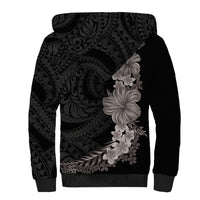 Hawaiian Plumeria and Hibiscus Sherpa Hoodie Grayscale Mode