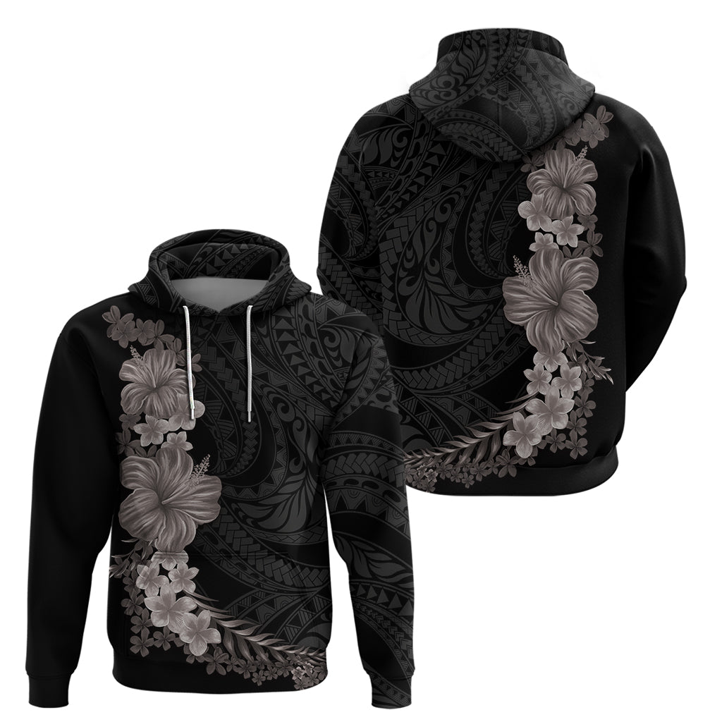 Hawaiian Plumeria and Hibiscus Zip Hoodie Grayscale Mode