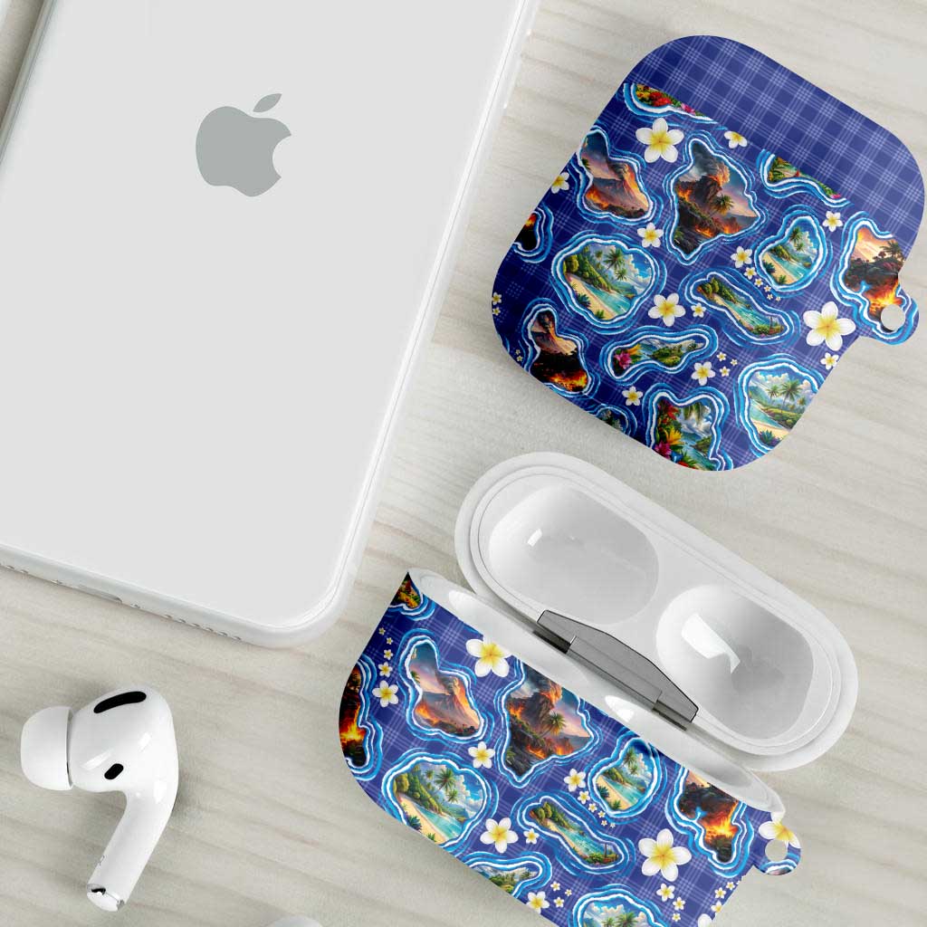 Hawaiian Island Shapes-Iconic Landscape AirPods Case with Plumeria and Palaka Blue Color LT03 - Polynesian Pride