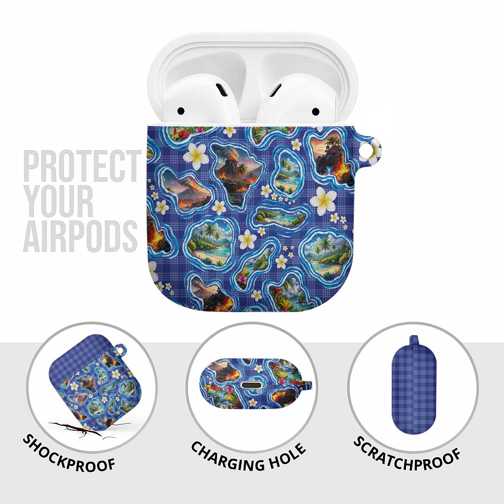 Hawaiian Island Shapes-Iconic Landscape AirPods Case with Plumeria and Palaka Blue Color LT03 - Polynesian Pride
