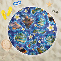 Hawaiian Island Shapes-Iconic Landscape Beach Blanket with Plumeria and Palaka Blue Color LT03 One Size 150cm Blue - Polynesian Pride