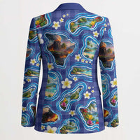 Hawaiian Island Shapes-Iconic Landscape Blazer with Plumeria and Palaka Blue Color LT03 - Polynesian Pride