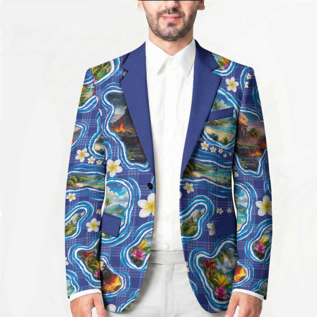 Hawaiian Island Shapes-Iconic Landscape Blazer with Plumeria and Palaka Blue Color LT03 - Polynesian Pride