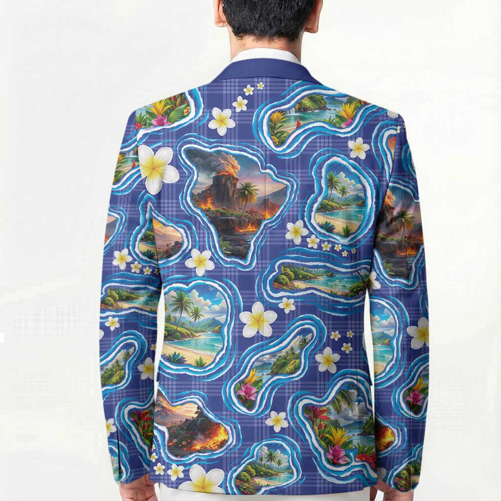 Hawaiian Island Shapes-Iconic Landscape Blazer with Plumeria and Palaka Blue Color LT03 - Polynesian Pride
