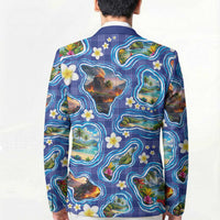 Hawaiian Island Shapes-Iconic Landscape Blazer with Plumeria and Palaka Blue Color LT03 - Polynesian Pride