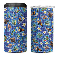 Hawaiian Island Shapes-Iconic Landscape 4 in 1 Can Cooler Tumbler with Plumeria and Palaka Blue Color LT03 One Size: 16 oz Blue - Polynesian Pride