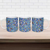 Hawaiian Island Shapes-Iconic Landscape Ceramic Mug with Plumeria and Palaka Blue Color LT03 - Polynesian Pride