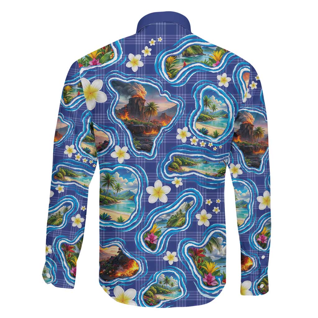 Hawaiian Island Shapes-Iconic Landscape Family Matching Summer Maxi Dress and Hawaiian Shirt with Plumeria and Palaka Blue Color LT03 - Polynesian Pride
