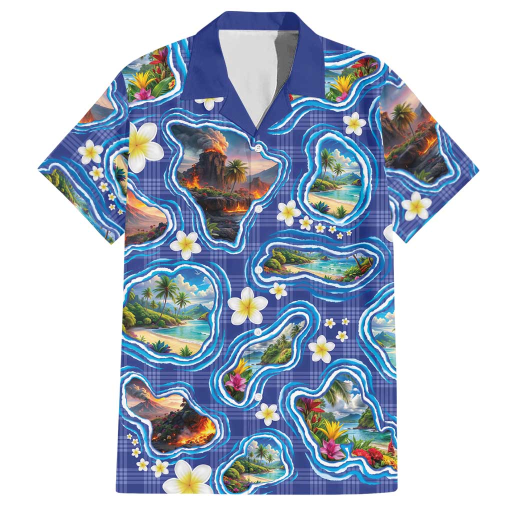 Hawaiian Island Shapes-Iconic Landscape Hawaiian Shirt with Plumeria and Palaka Blue Color LT03 Blue - Polynesian Pride