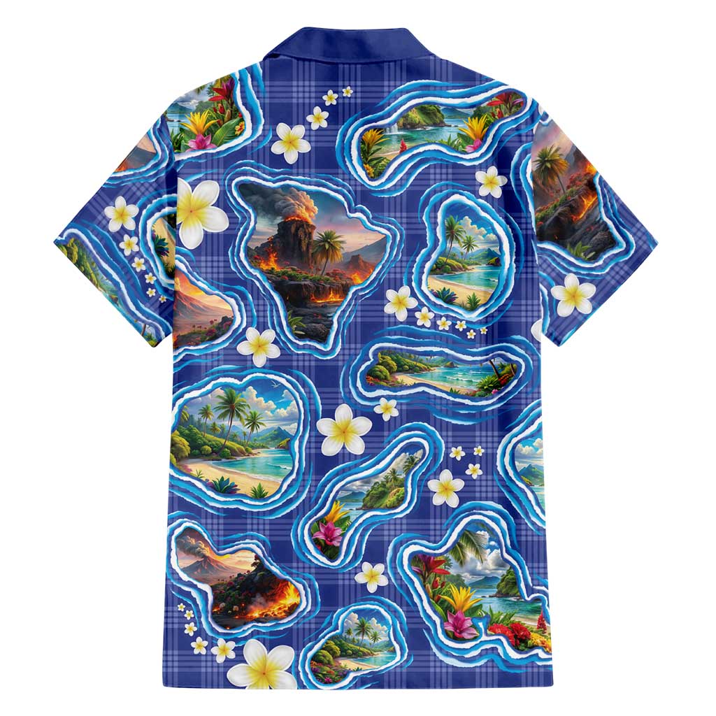 Hawaiian Island Shapes-Iconic Landscape Hawaiian Shirt with Plumeria and Palaka Blue Color LT03 - Polynesian Pride