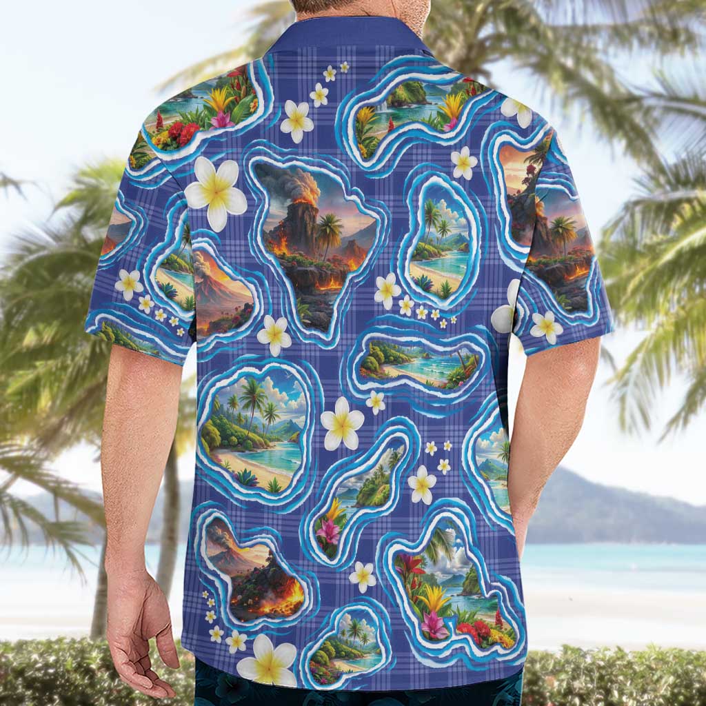 Hawaiian Island Shapes-Iconic Landscape Hawaiian Shirt with Plumeria and Palaka Blue Color LT03 - Polynesian Pride