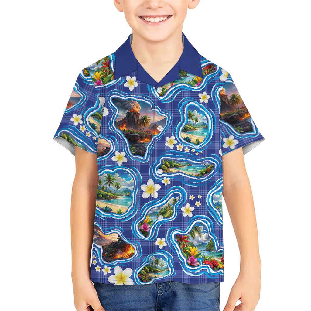 Hawaiian Island Shapes-Iconic Landscape Hawaiian Shirt with Plumeria and Palaka Blue Color LT03 - Polynesian Pride