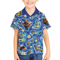 Hawaiian Island Shapes-Iconic Landscape Hawaiian Shirt with Plumeria and Palaka Blue Color LT03 - Polynesian Pride