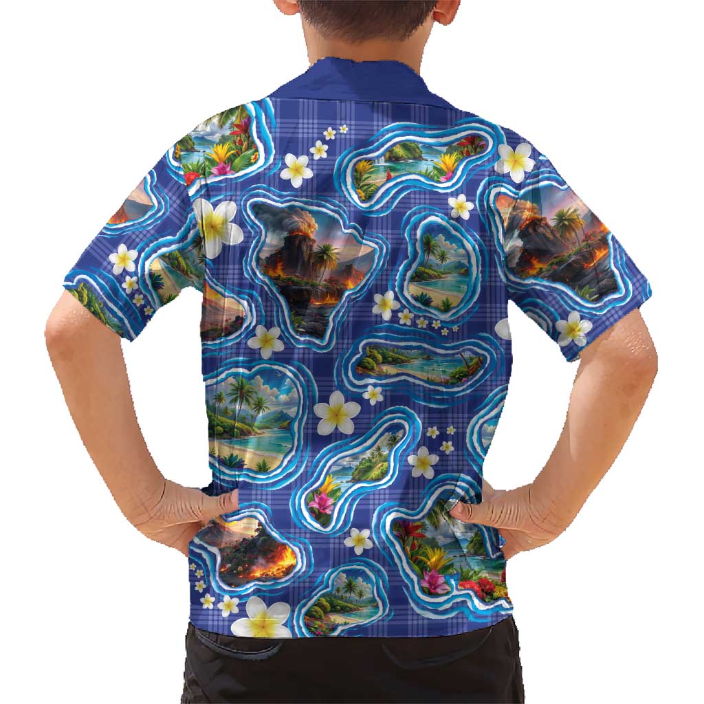 Hawaiian Island Shapes-Iconic Landscape Hawaiian Shirt with Plumeria and Palaka Blue Color LT03 - Polynesian Pride