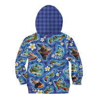 Hawaiian Island Shapes-Iconic Landscape Kid Hoodie with Plumeria and Palaka Blue Color LT03 - Polynesian Pride