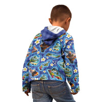 Hawaiian Island Shapes-Iconic Landscape Kid Hoodie with Plumeria and Palaka Blue Color LT03 - Polynesian Pride