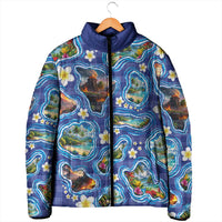 Hawaiian Island Shapes-Iconic Landscape Padded Jacket with Plumeria and Palaka Blue Color LT03 - Polynesian Pride