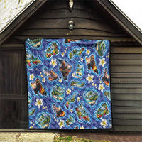 Hawaiian Island Shapes-Iconic Landscape Quilt with Plumeria and Palaka Blue Color LT03 - Polynesian Pride
