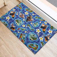 Hawaiian Island Shapes-Iconic Landscape Rubber Doormat with Plumeria and Palaka Blue Color LT03 - Polynesian Pride