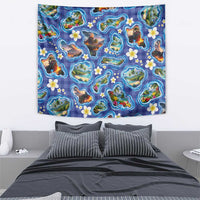 Hawaiian Island Shapes-Iconic Landscape Tapestry with Plumeria and Palaka Blue Color LT03 - Polynesian Pride