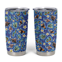 Hawaiian Island Shapes-Iconic Landscape Tumbler Cup with Plumeria and Palaka Blue Color LT03 Blue - Polynesian Pride