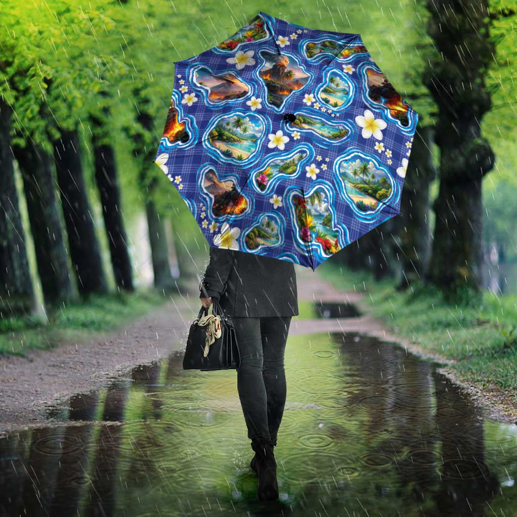 Hawaiian Island Shapes-Iconic Landscape Umbrella with Plumeria and Palaka Blue Color LT03 - Polynesian Pride