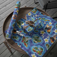 Hawaiian Island Shapes-Iconic Landscape Wrapping Paper with Plumeria and Palaka Blue Color LT03 - Polynesian Pride