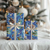 Hawaiian Island Shapes-Iconic Landscape Wrapping Paper with Plumeria and Palaka Blue Color LT03 - Polynesian Pride